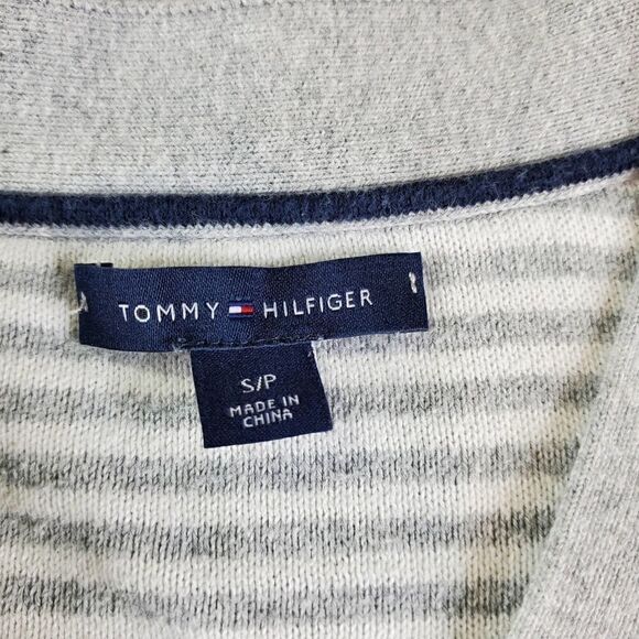 Tommy Hilfiger Sweater Womens Small Petite Gray V-Neck Stripe Pullover - Picture 2 of 8